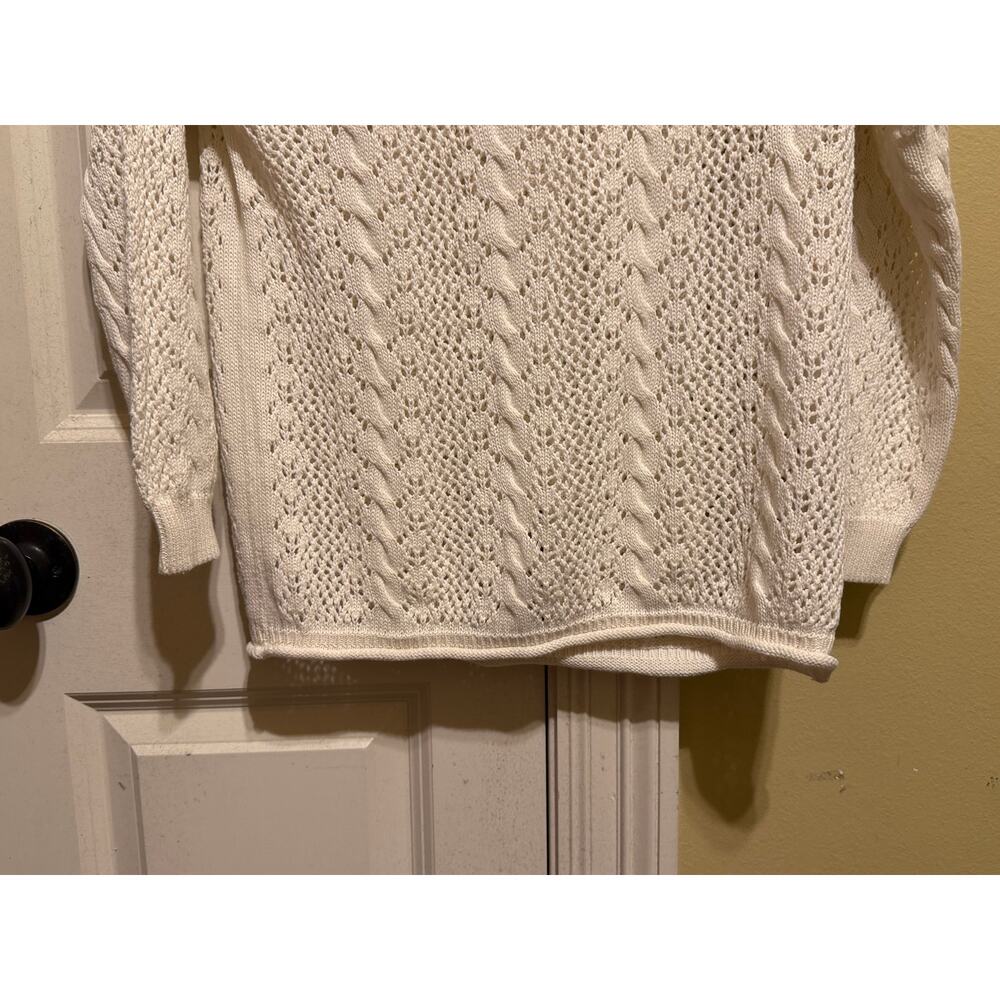 10 & Co Women’s Medium Ivory Cable Knit Openwork Cotton Sweater Coastal Boho - Picture 3 of 10